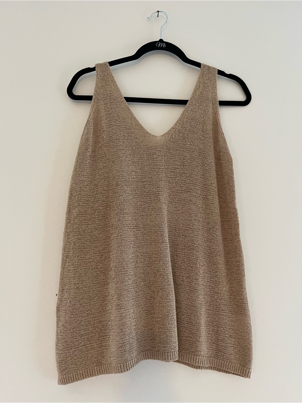 Neutral Taupe Knit V-Neck Sleeveless Top
